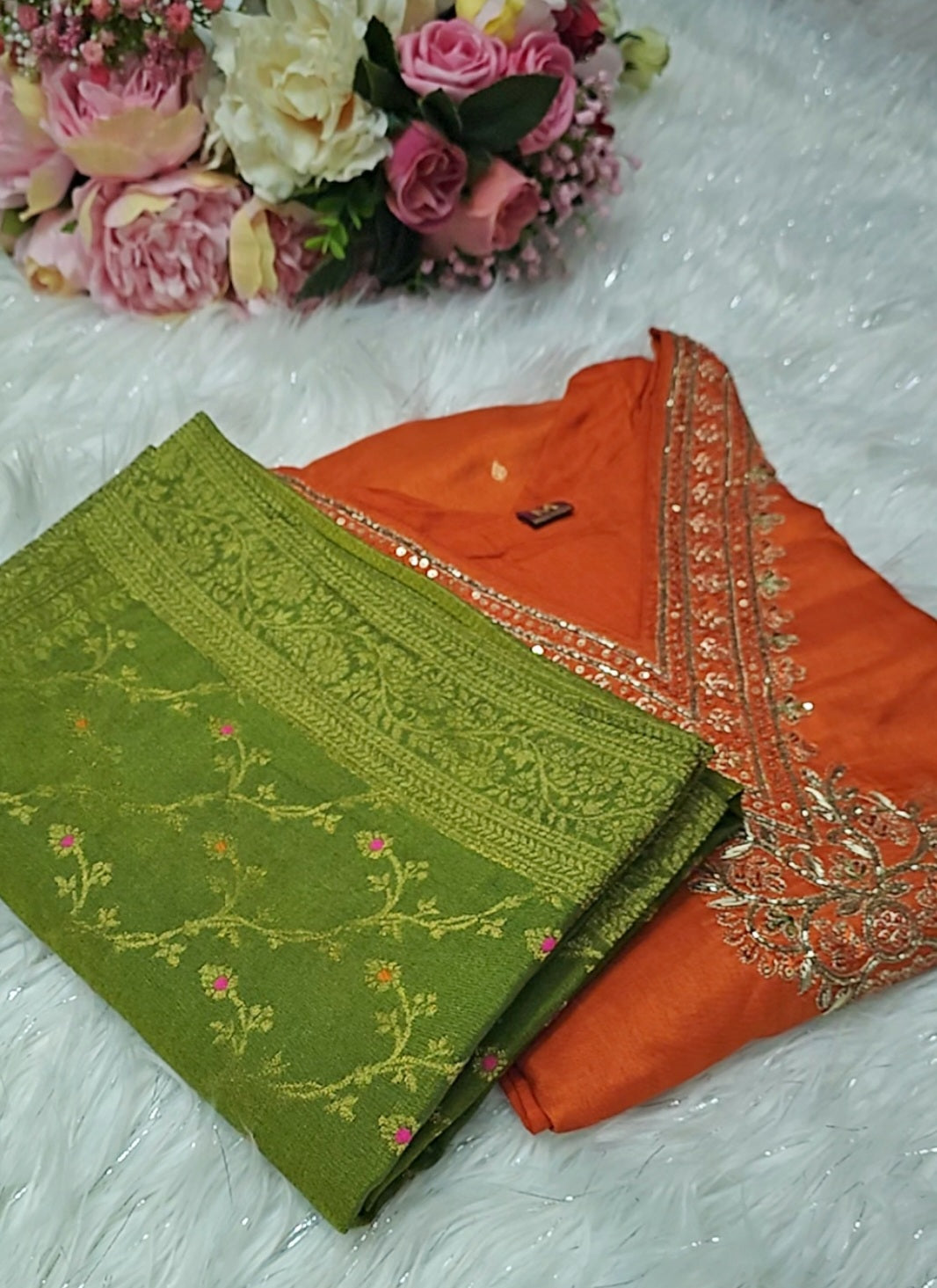 Soft silk three piece suit with  banarasi dupatta 💕