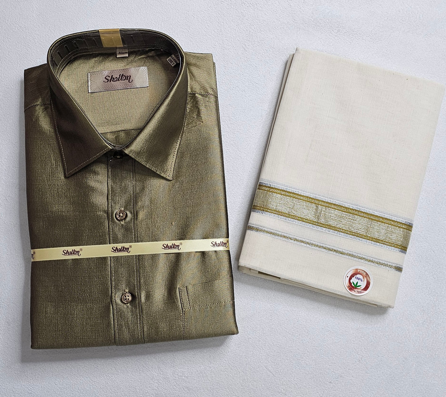 Half Sleeve Silk Shirt and Mundu