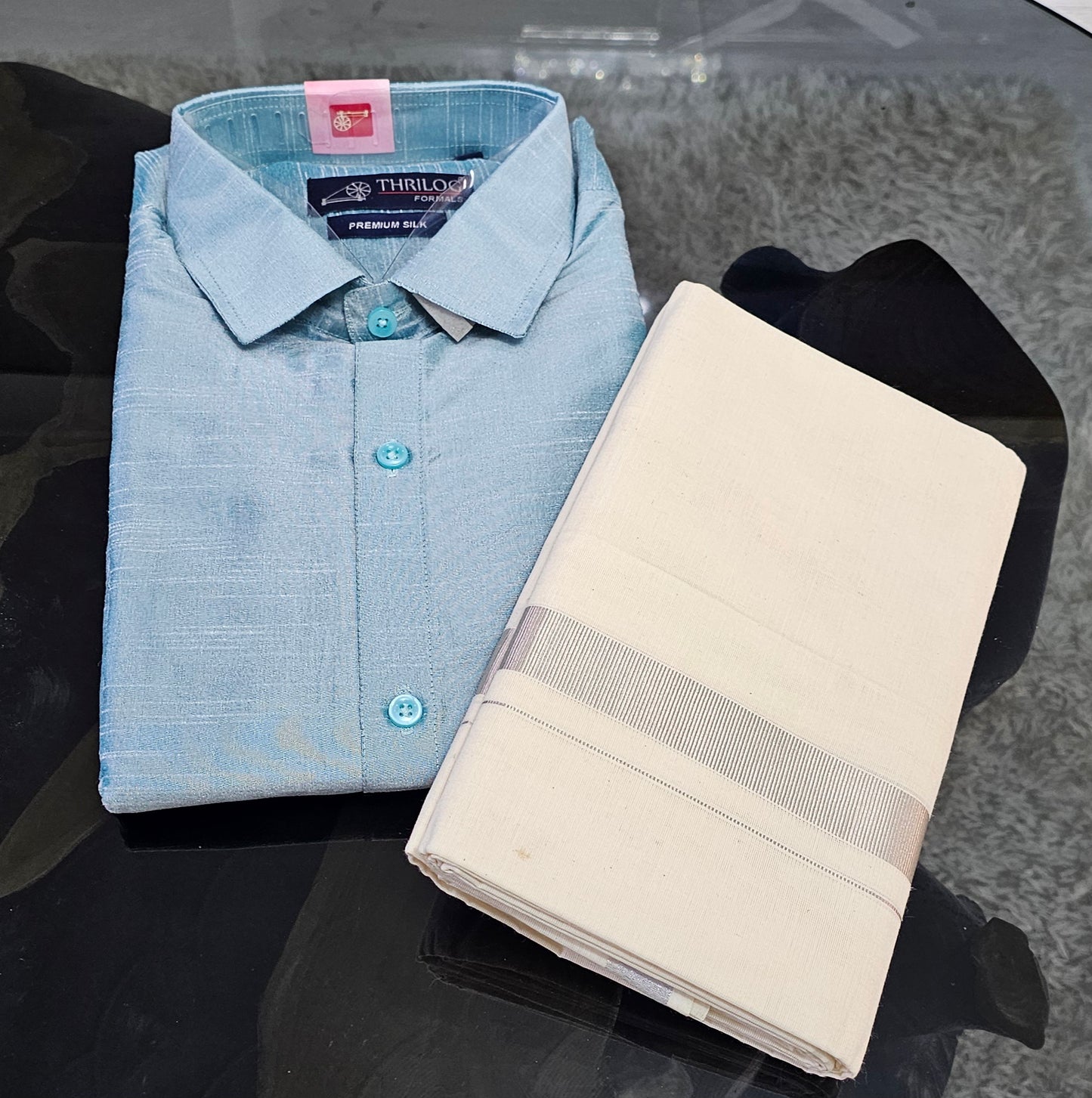 Light Blue Shirt and Mundu