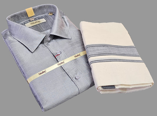 Grey silk Shirt and Mundu