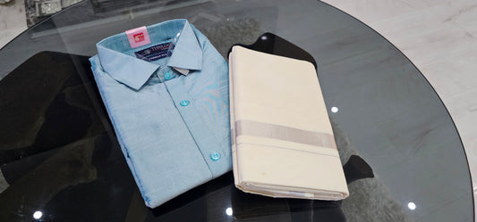 Light Blue Shirt and Mundu
