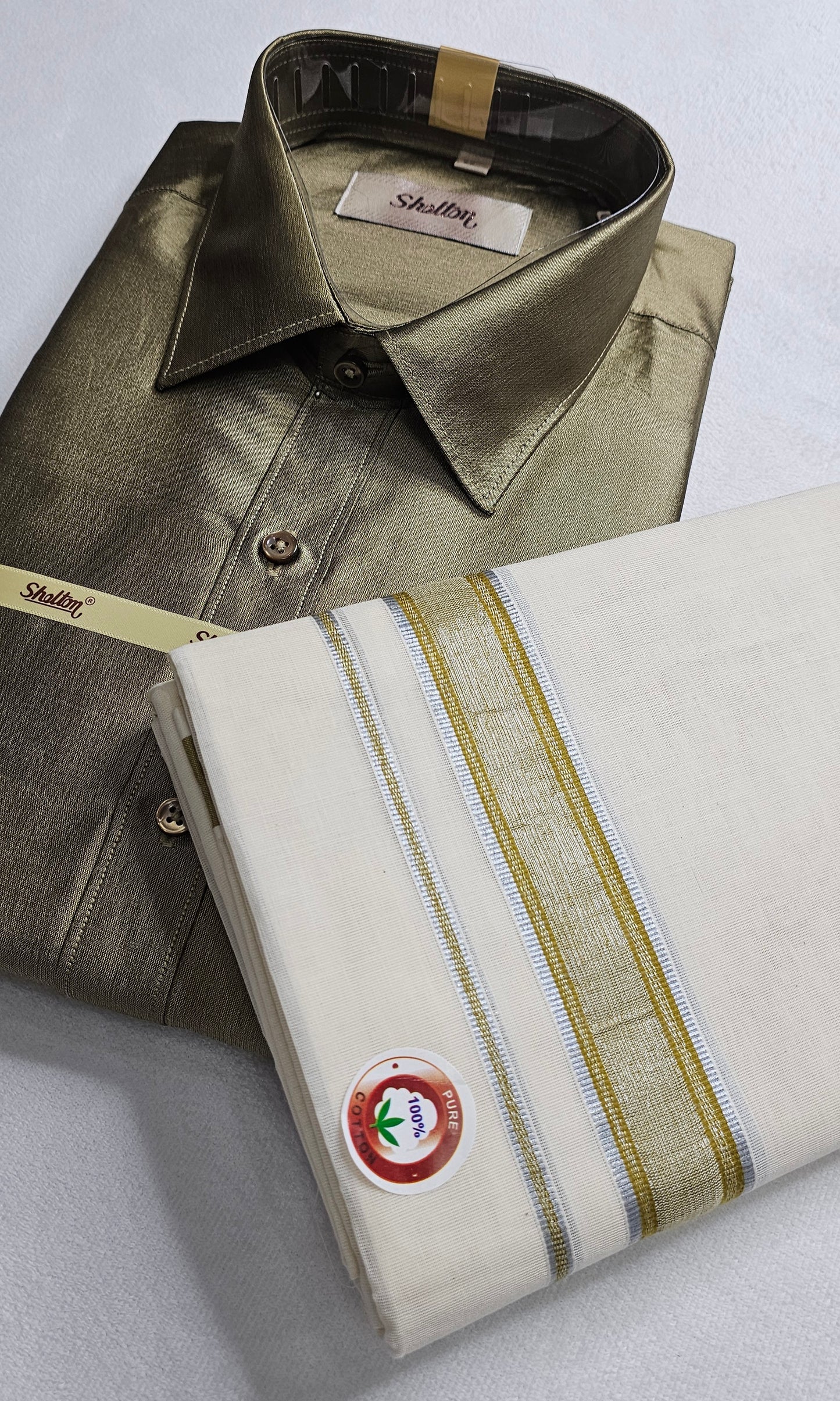 Half Sleeve Silk Shirt and Mundu