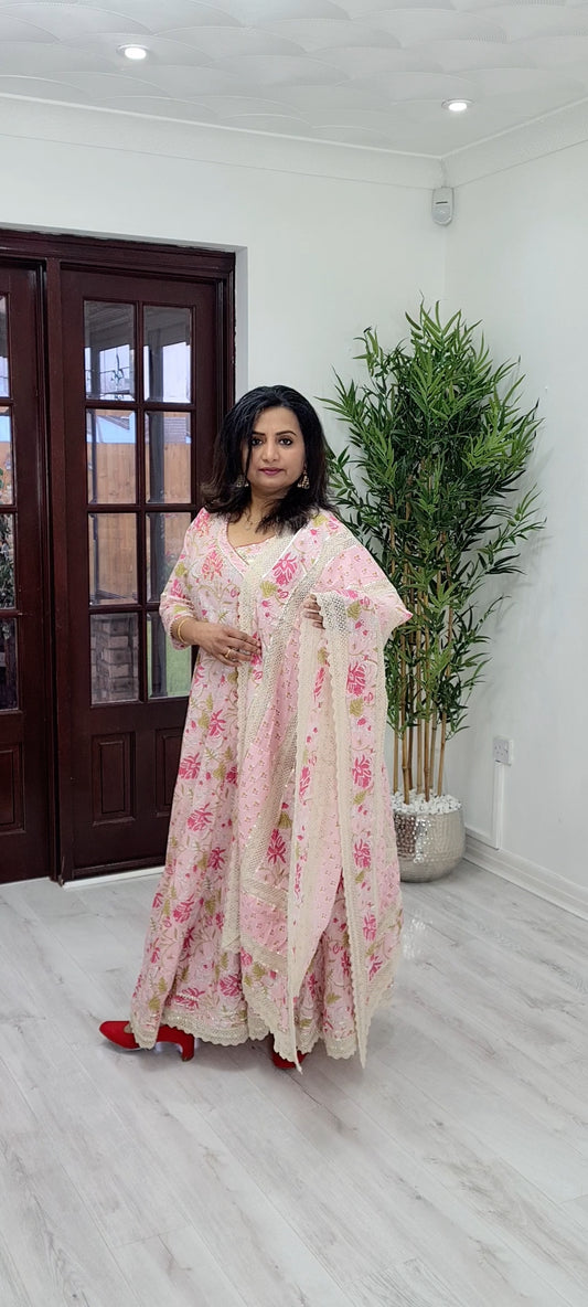 Beautiful Pure cotton  designer Anarkali  three piece suit.