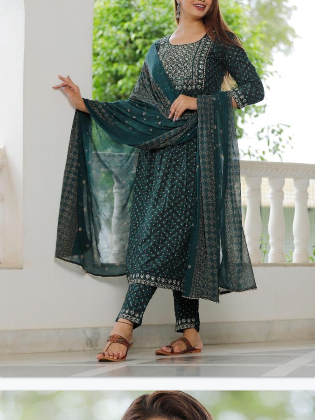 Heavy embroidered cotton printed three piece suit