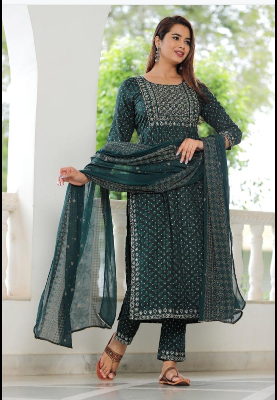 Heavy embroidered cotton printed three piece suit