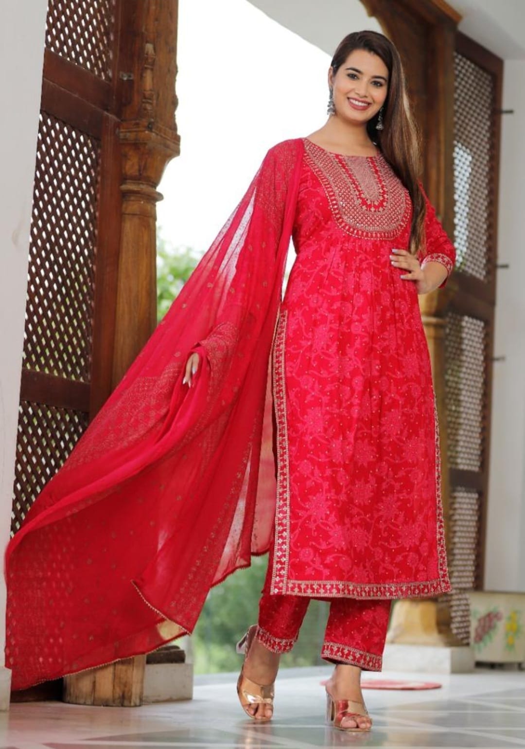 pure cotton embroidered three piece suit