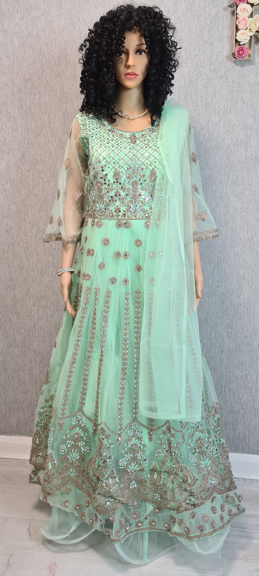 Party wear fully embroidered and mirror worked gown
