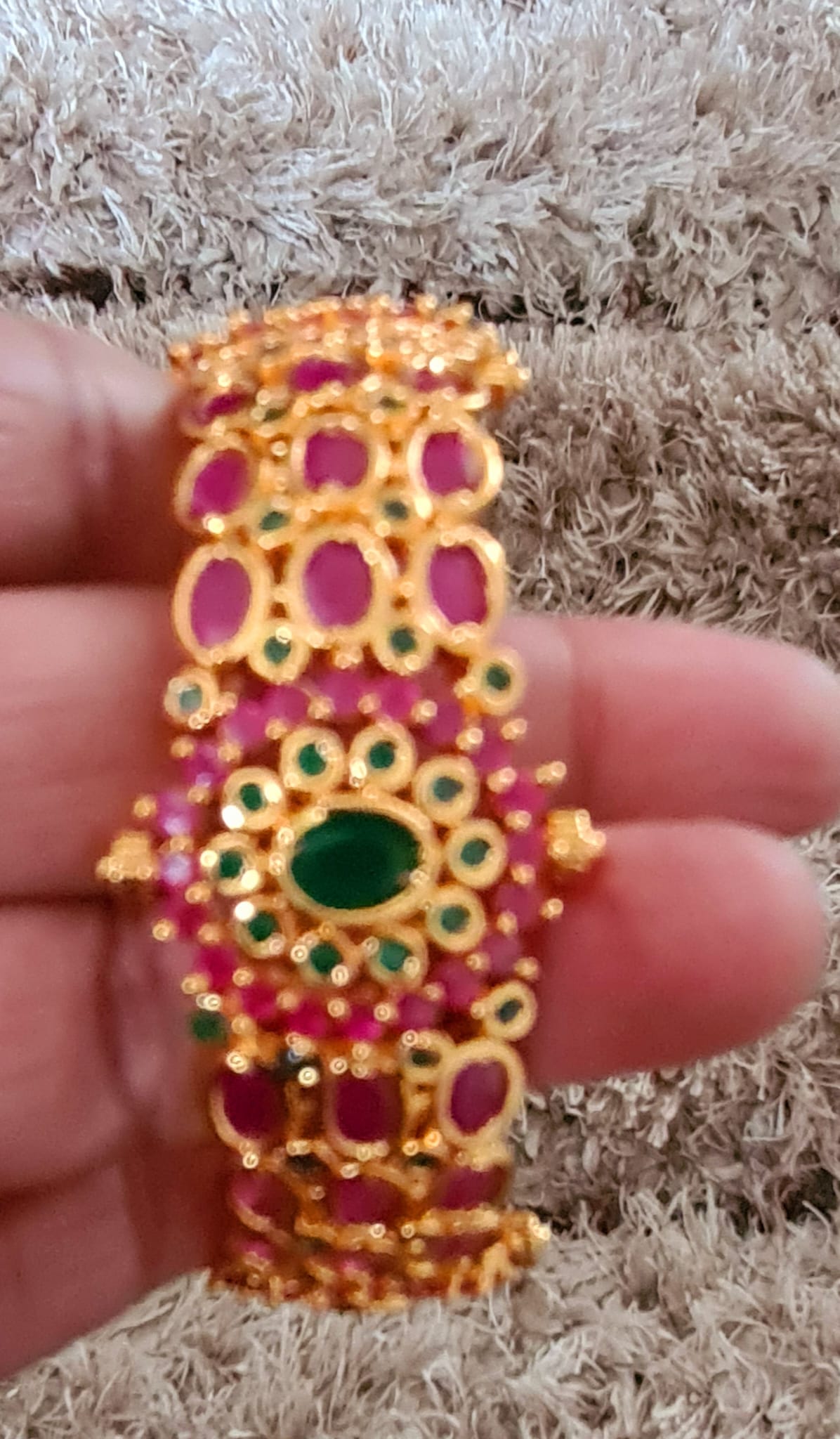 2 x  1 gm Gold plated Ruby and Emerald antique kada / bangle