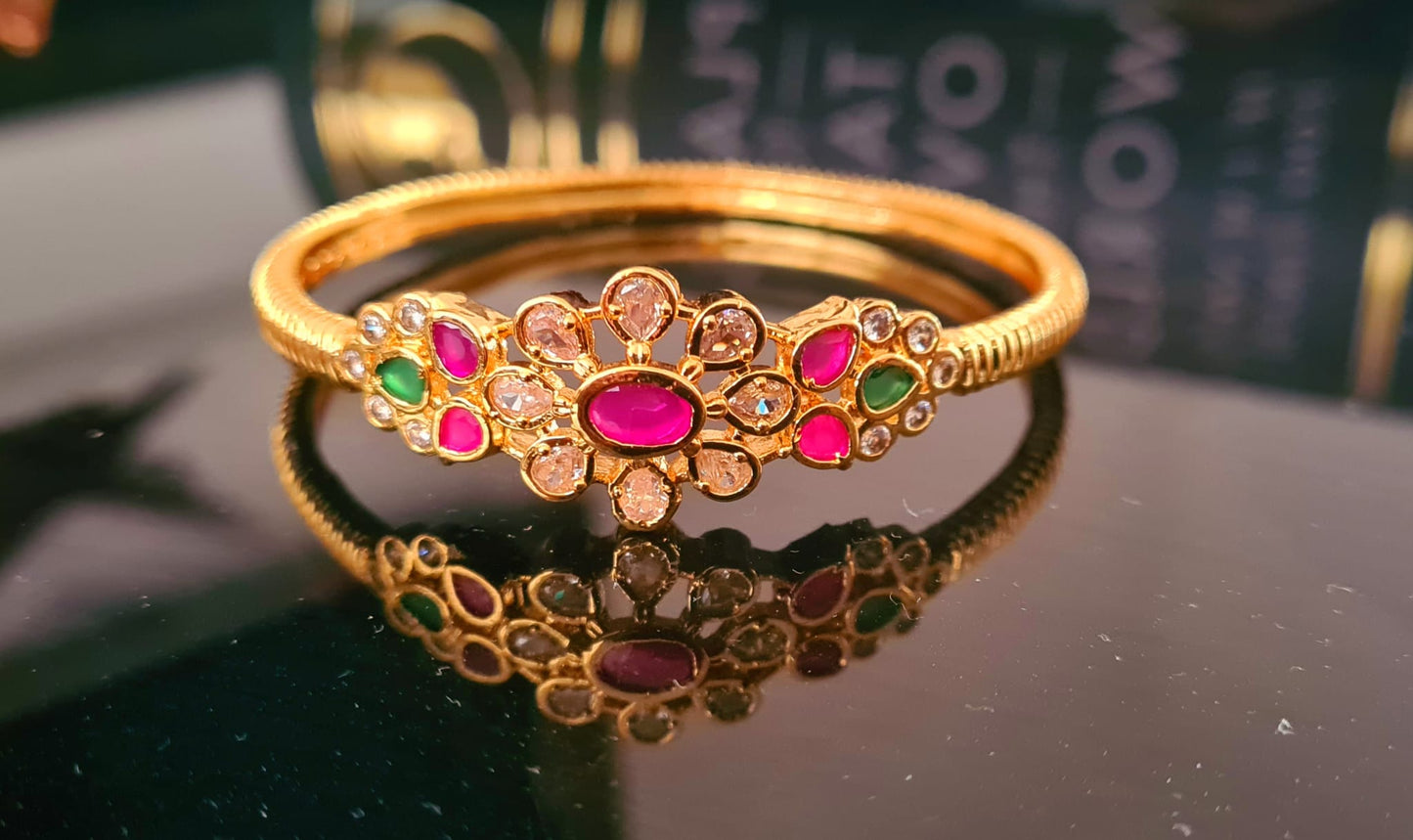 2 x Gold plated ruby   and emerald antique kada / bangle