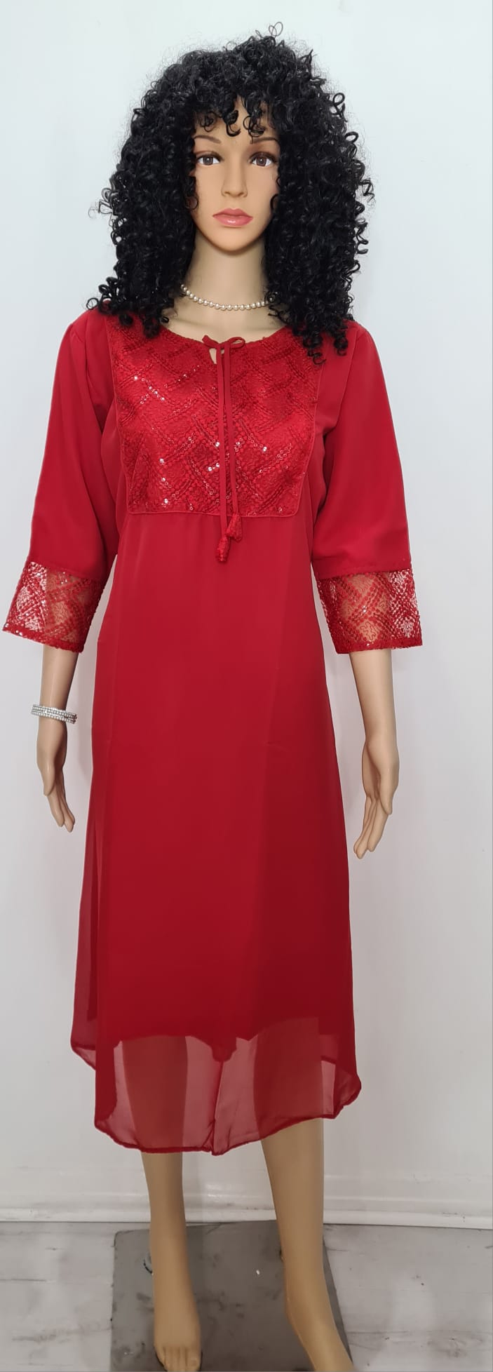 Georgette dress with lace work .